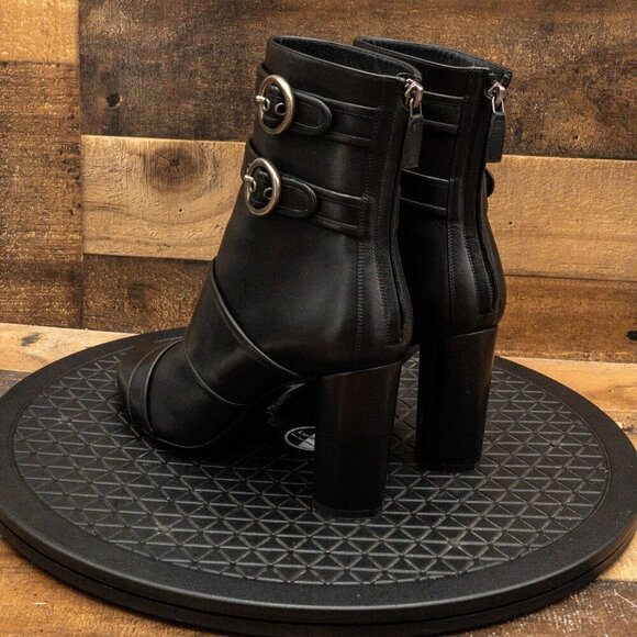 LANVIN OLIVER WOMENS BOOTS BLACK LEATHER BOOTIES DOUBLE STRAP CASUAL SZ 9.5B - Picture 6 of 13